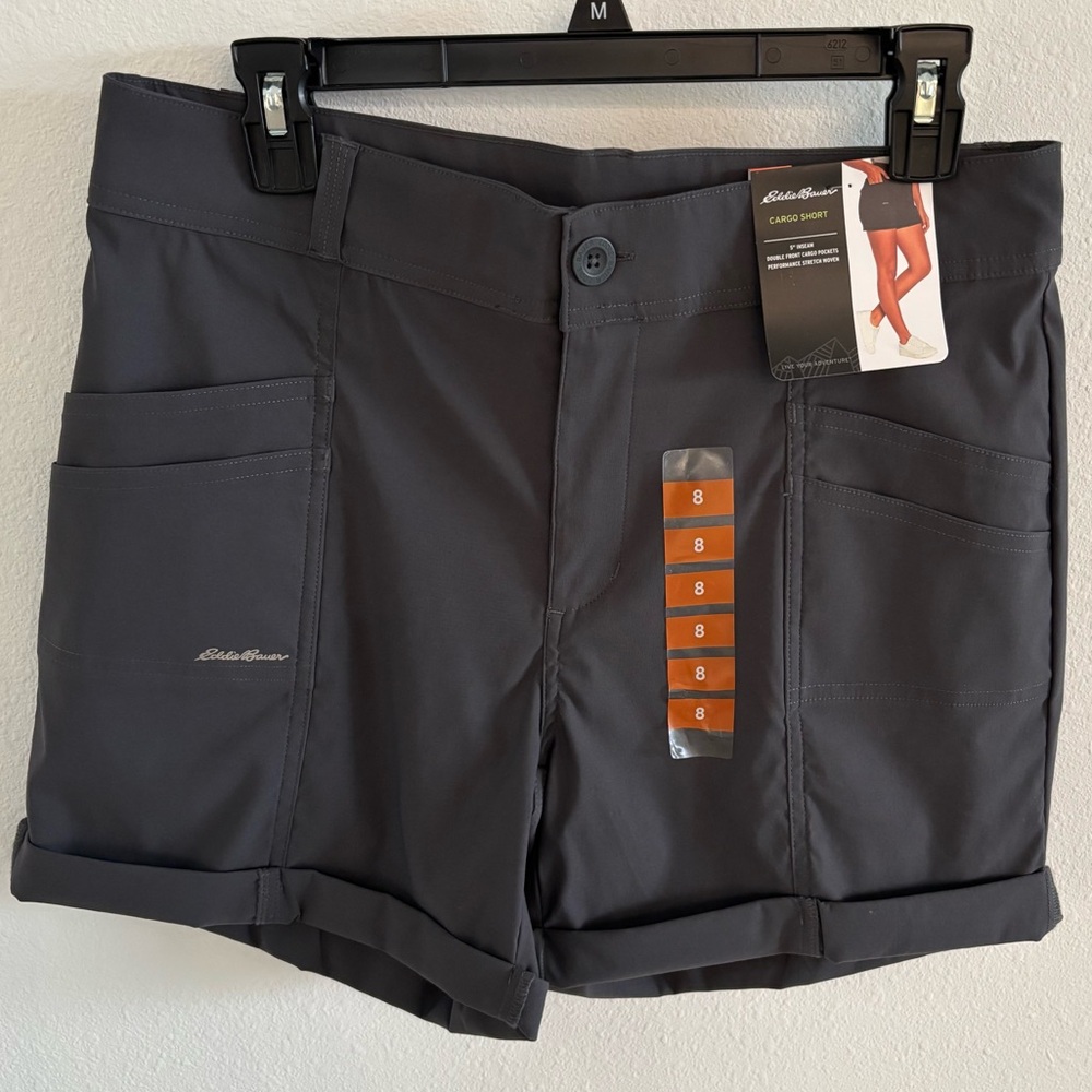 NWT Eddie Bauer Women's Dk Gray Cargo Shorts Size 8